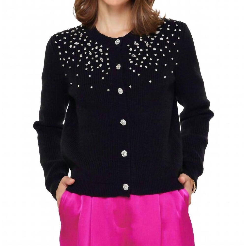 NEW CURRENT AIR crystal beaded detail cardigan in black